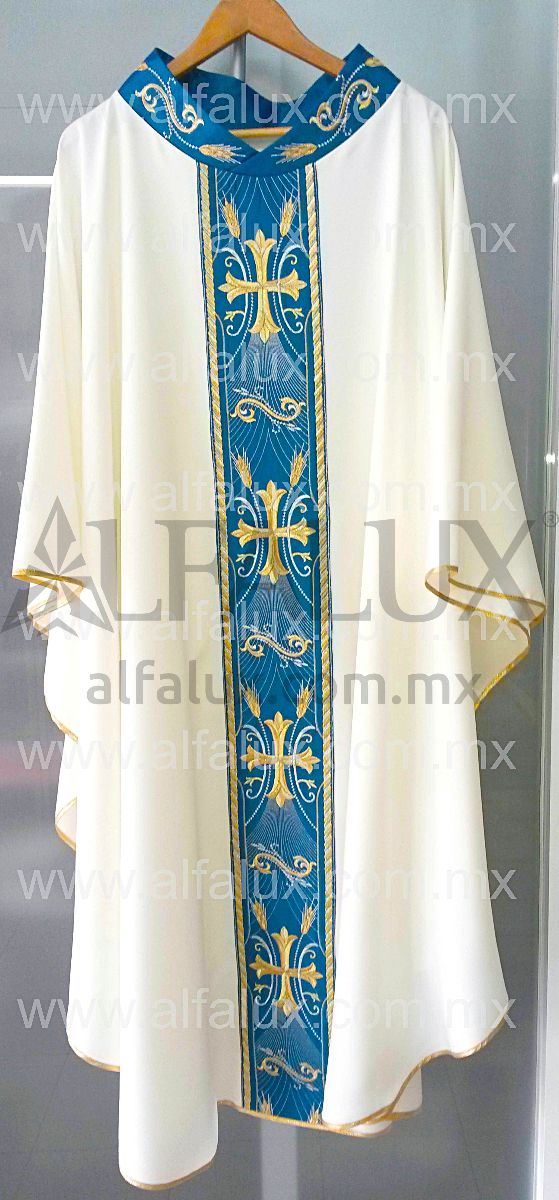 11 CATEDRAL CUERDA Brocado Azul Cuello Bordado 9034